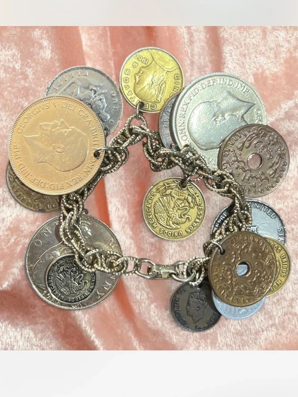 Antique Coin Charm Bracelet - Mixed Metal